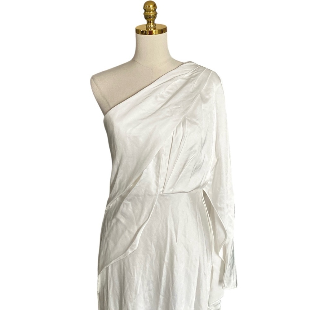 Significant Other Kelsie One-shoulder Cape Ivory Satin Prom Gown Women’s Size 8 - Picture 8 of 10